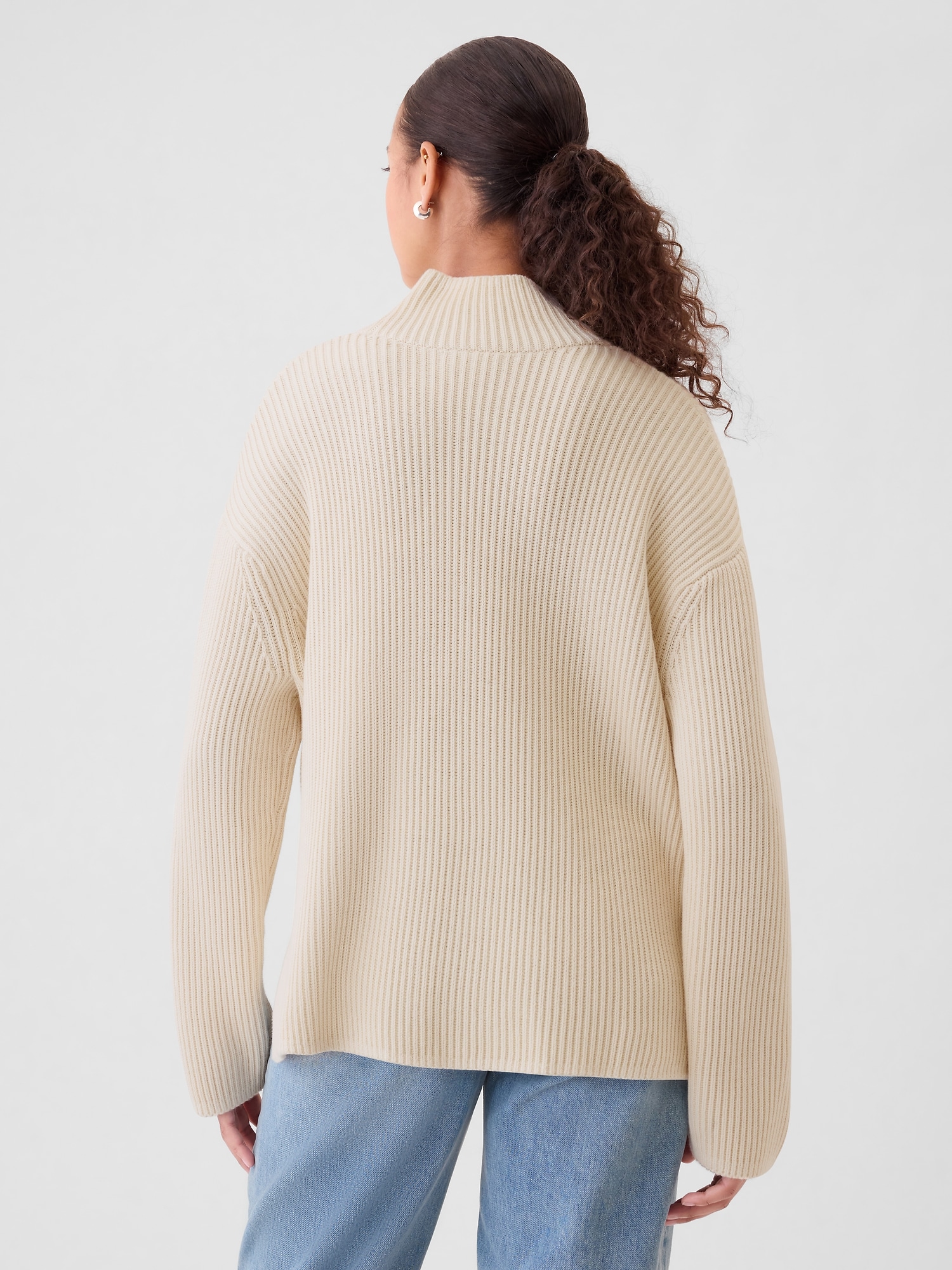 100% Cotton Oversized Split-Hem Mockneck Sweater