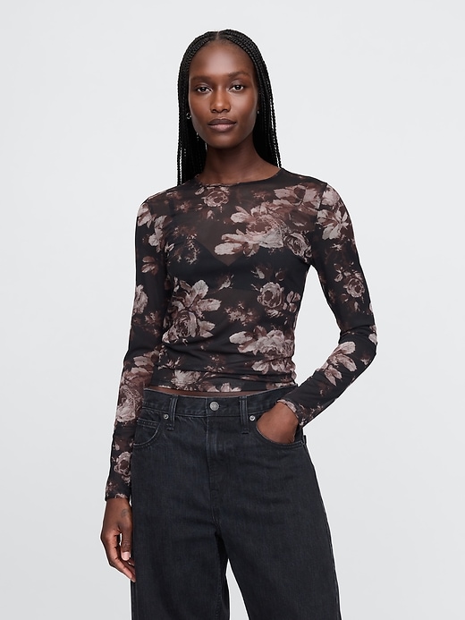 sheer black floral top