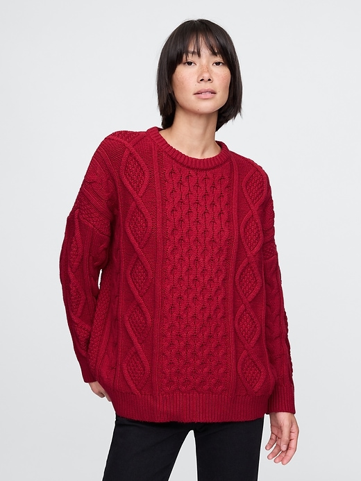 Oversized Mixed Cable-Knit Sweater | Gap