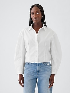 Organic Cotton Poplin Barrel-Sleeve Crop Shirt | Gap