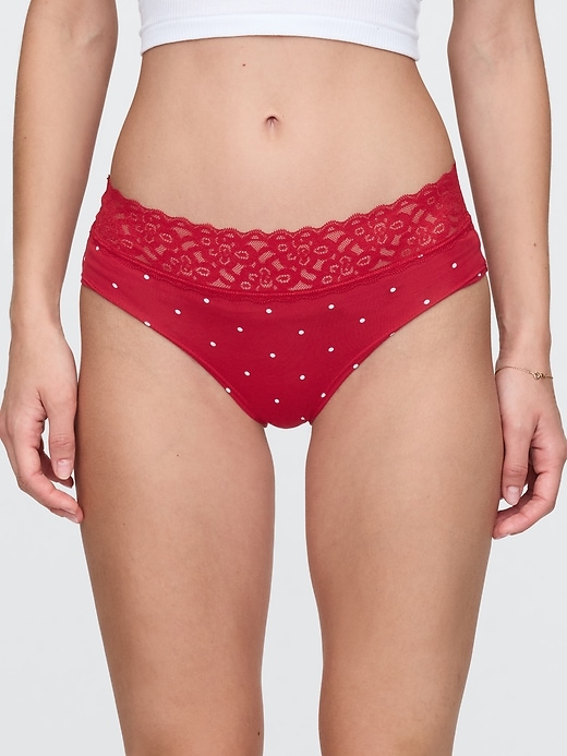 L'image numéro 1 présente Culotte taille basse en coton biologique extensible à bordure en dentelle