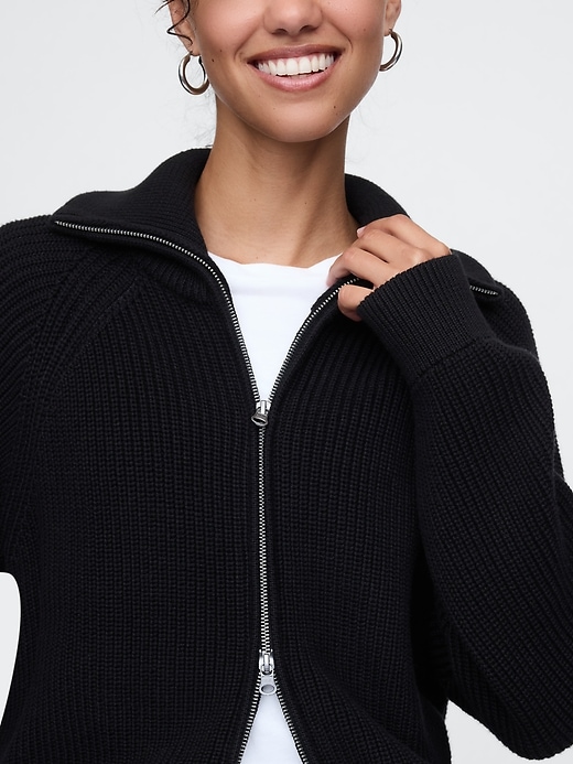 Shaker-Stitch Zip Cardigan | Gap