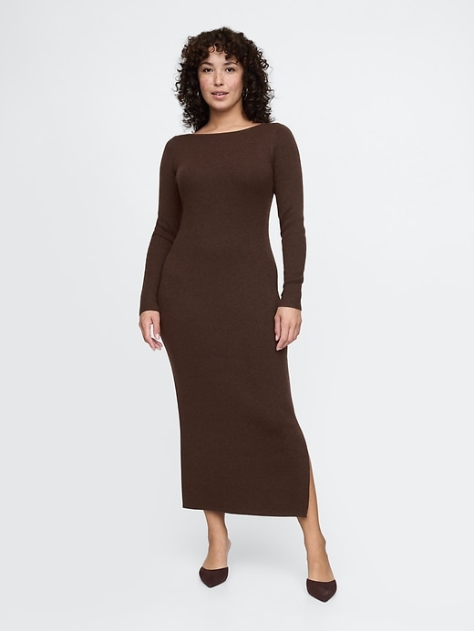 Image number 5 showing, Boatneck Rib Sweater Midi Dress