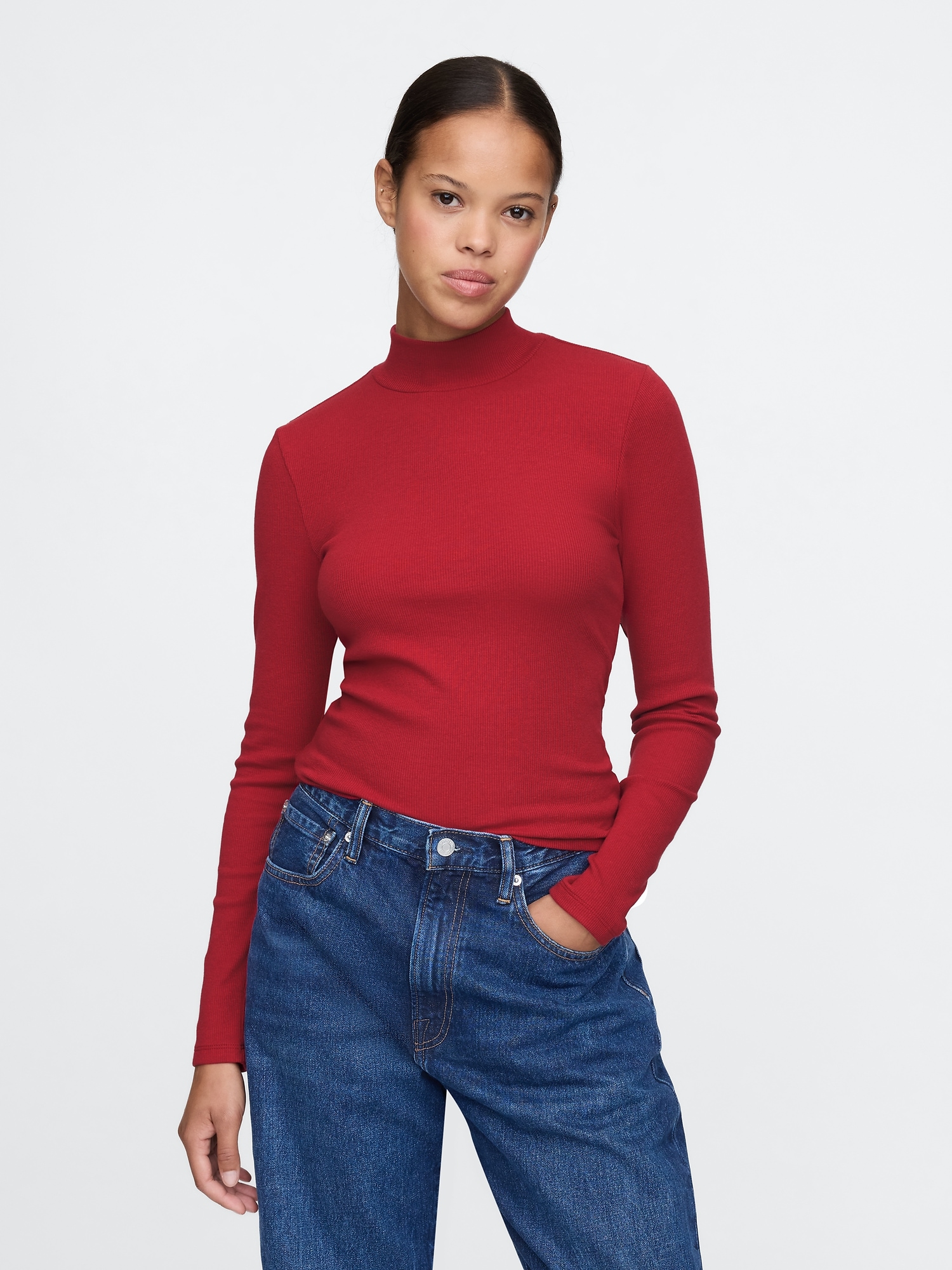 Modern Rib Mockneck Crop Shirt