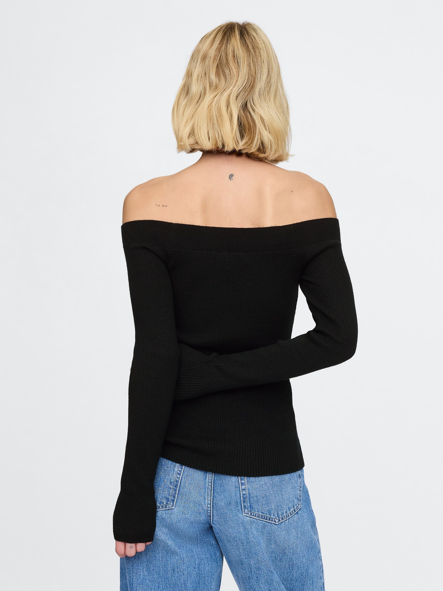 off the shoulder black sweater top