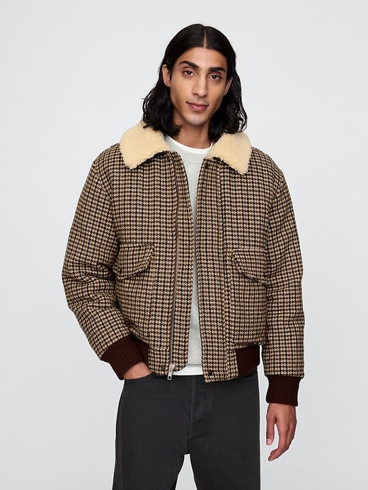 Wool-Blend Houndstooth Bomber Jacket | Gap