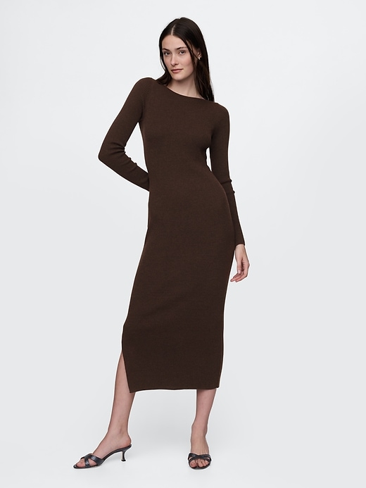 Image number 1 showing, Boatneck Rib Sweater Midi Dress