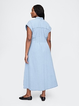 Denim Pleated Maxi Shirtdress | Gap