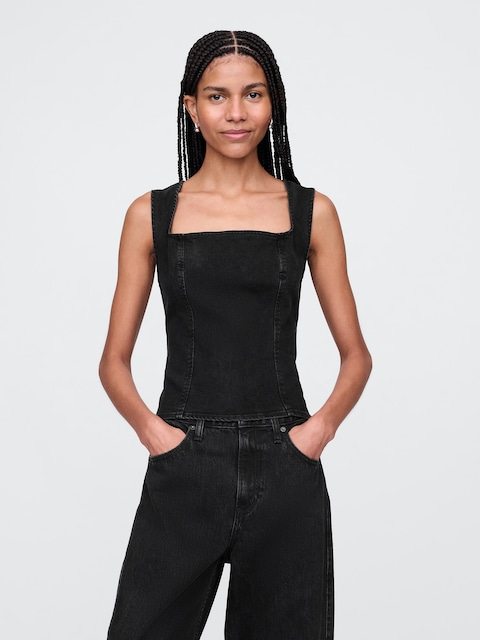HAUT À ENCOLURE CARRÉE EN DENIM