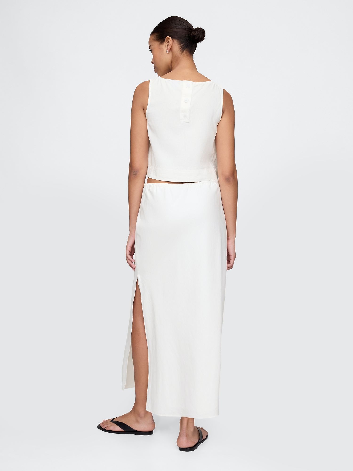 Linen-Blend Midi Skirt