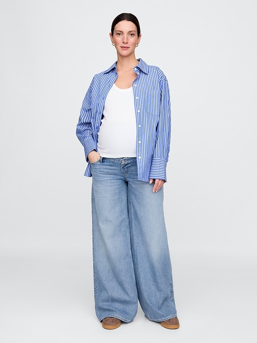 Image number 1 showing, Maternity True Waistband Full Panel UltraSoft Baggy Jeans
