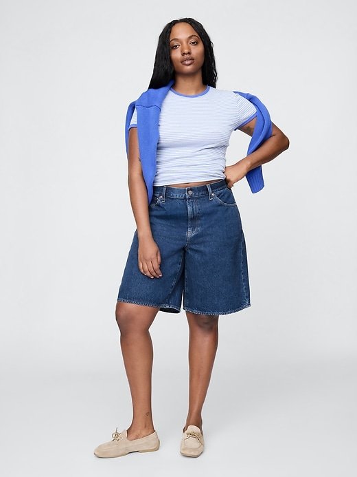 Image number 5 showing, 11" Mid Rise Longline Denim Shorts