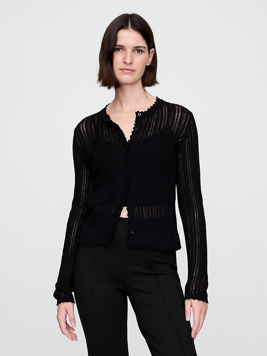 L'image numéro 1 présente Cardigan en mélange de lin et tricot pointelle