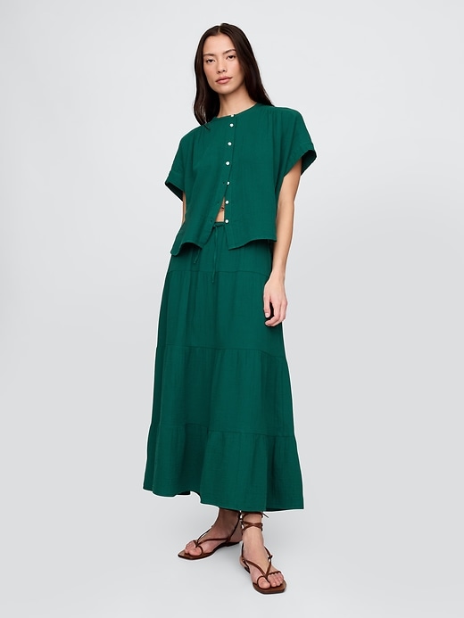 Image number 1 showing, Cotton Gauze Tiered Maxi Skirt