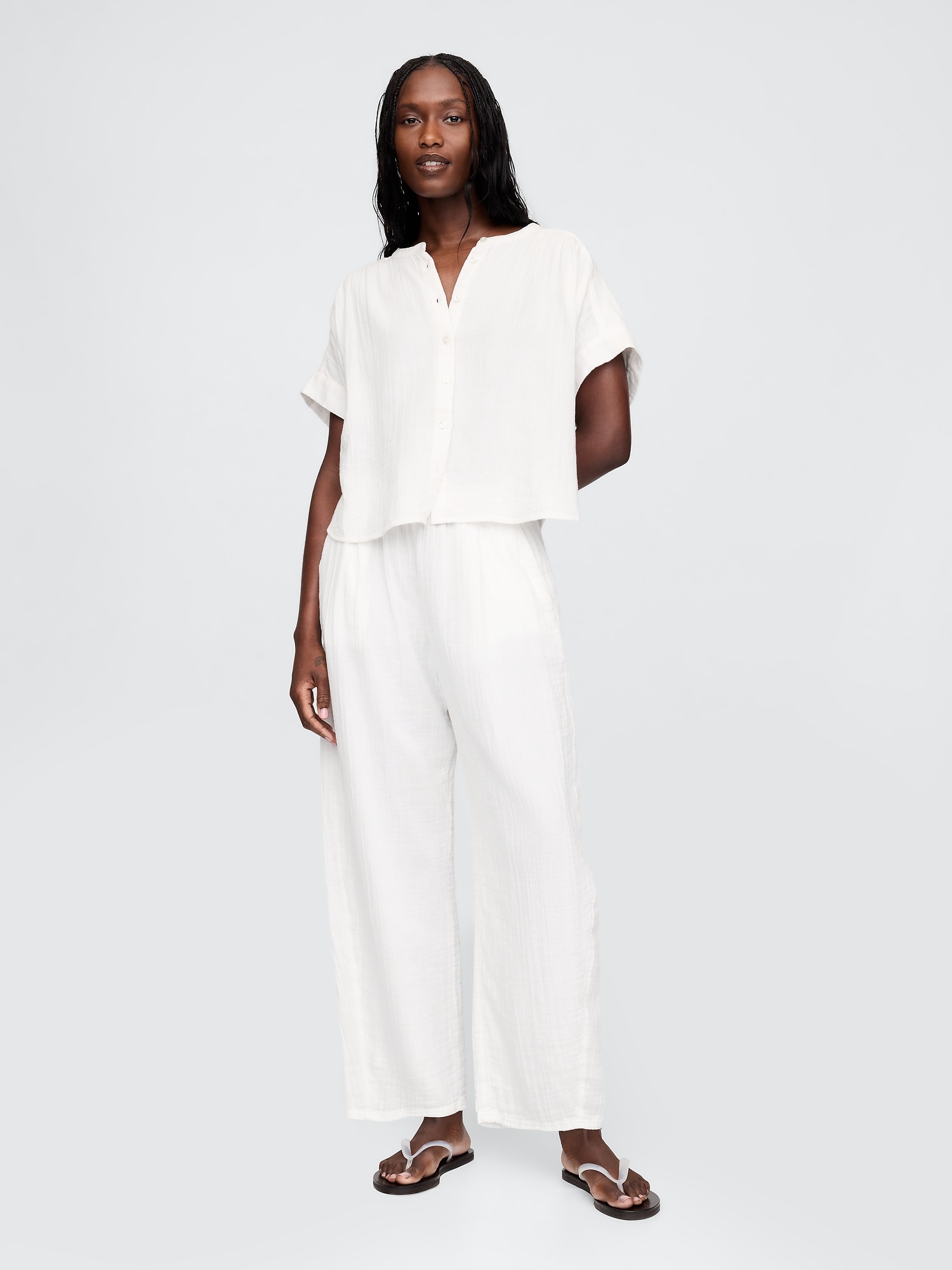 Cotton Gauze Easy Barrel Pants