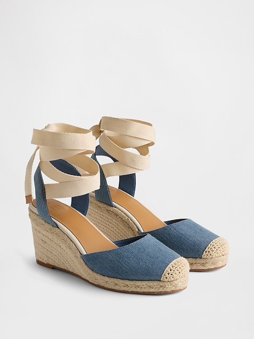 Image number 2 showing, Denim Espadrille Wedge Sandals