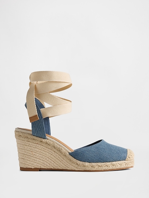 Image number 1 showing, Denim Espadrille Wedge Sandals