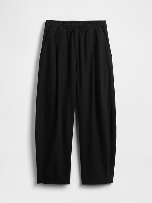 L'image numéro 7 présente Pantalon décontracté coupe baril à taille basse moyenne en mélange de lin