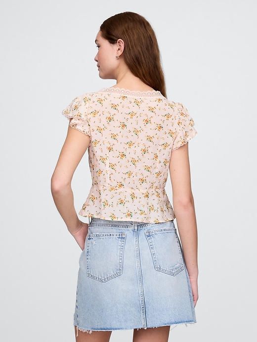 Image number 2 showing, Lace-Trim Floral Top