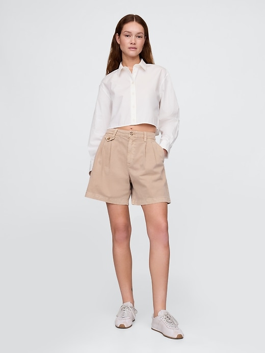 Image number 1 showing, 6" Mid Rise Twill Pleated Trouser Shorts