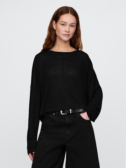 Image number 1 showing, Oversized Linen-Blend Swing Top