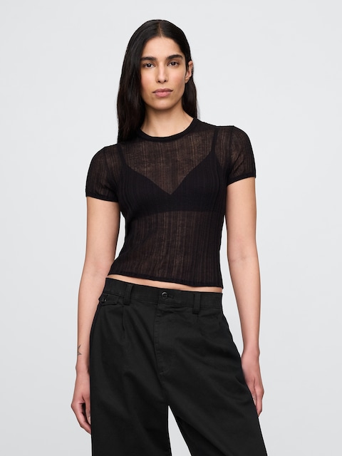 Sheer Rib Sweater T-Shirt