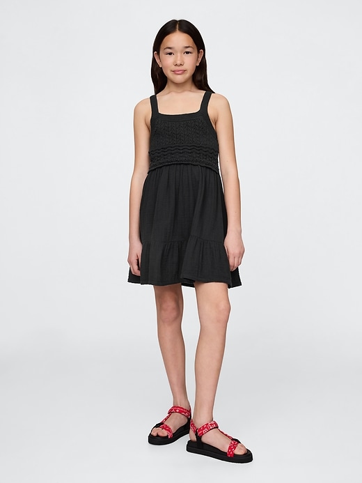 Image number 1 showing, Kids Racerback Crochet Tank Dress