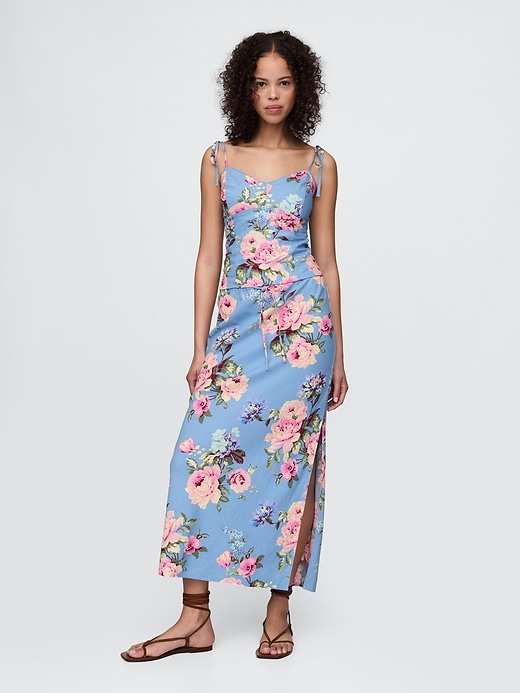 L'image numéro 1 présente Jupe mi-longue en mélange de lin