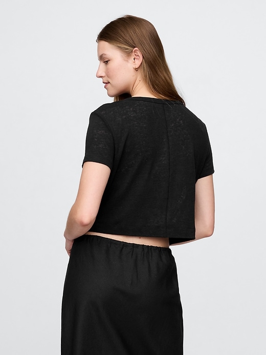 Image number 3 showing, Linen-Blend V-Neck Crop T-Shirt