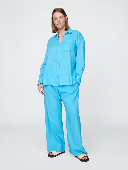 L'image numéro 5 présente Pantalon confort à ourlet large en mélange de lin