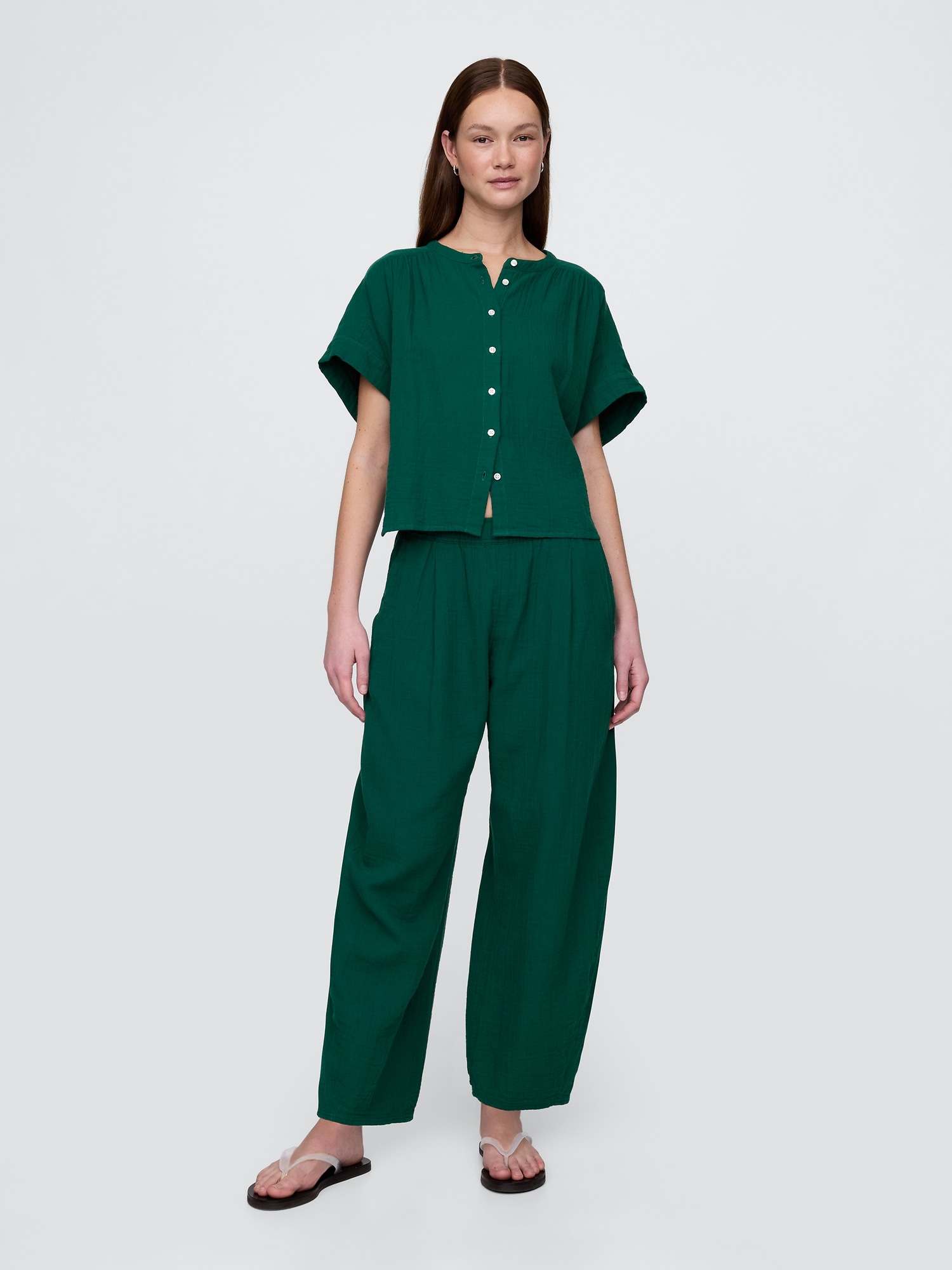 Cotton Gauze Easy Barrel Pants