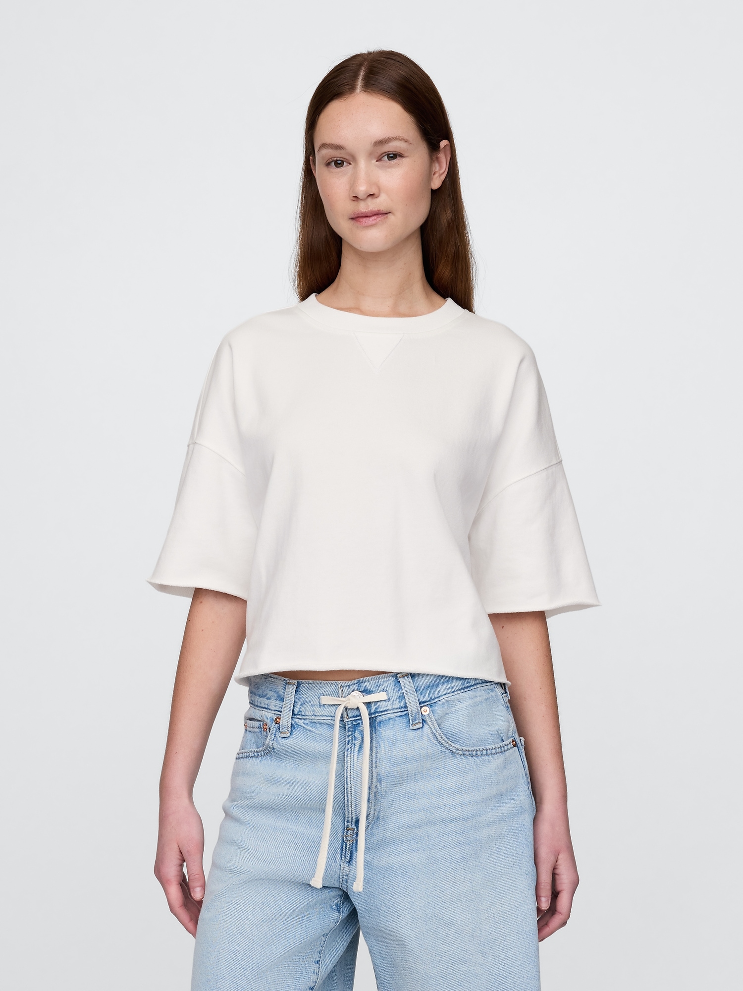 French Terry Rolled-Hem Crop Sweatshirt