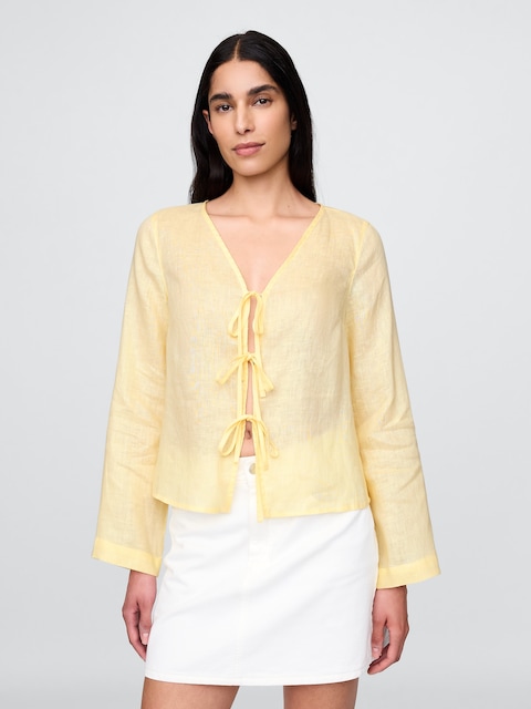 CHEMISE NOUÉE SUR LE DEVANT EN 100 % LIN