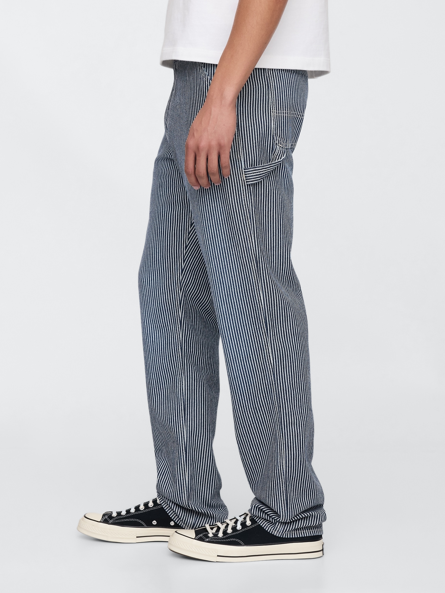 Jean coupe menuisier droit à rayures en denim Douceur suprême