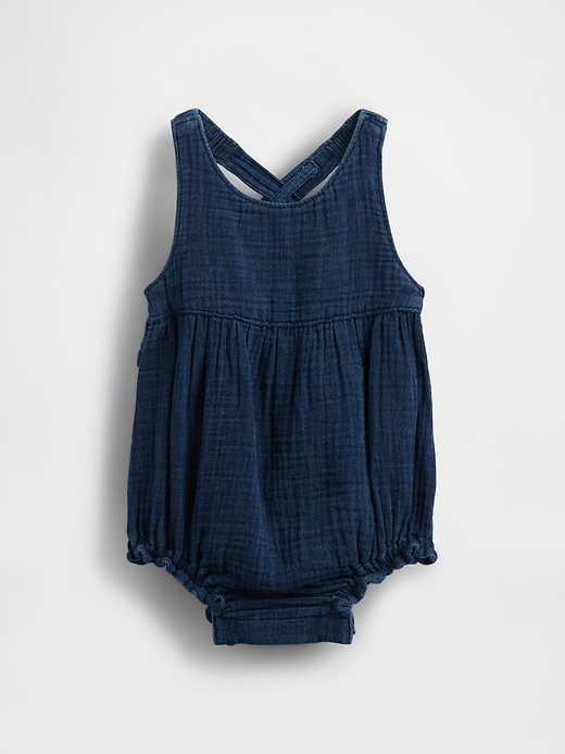 Image number 1 showing, Baby Crinkle Gauze Denim Bubble Shorty One-Piece