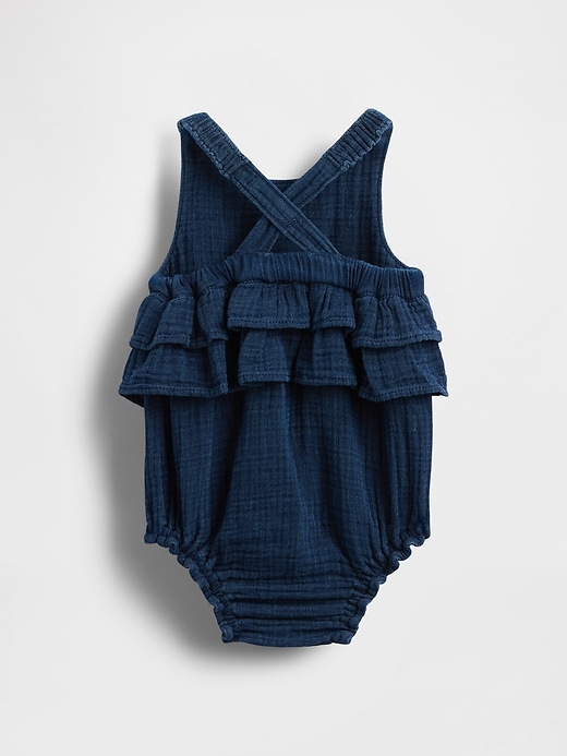 Image number 2 showing, Baby Crinkle Gauze Denim Bubble Shorty One-Piece