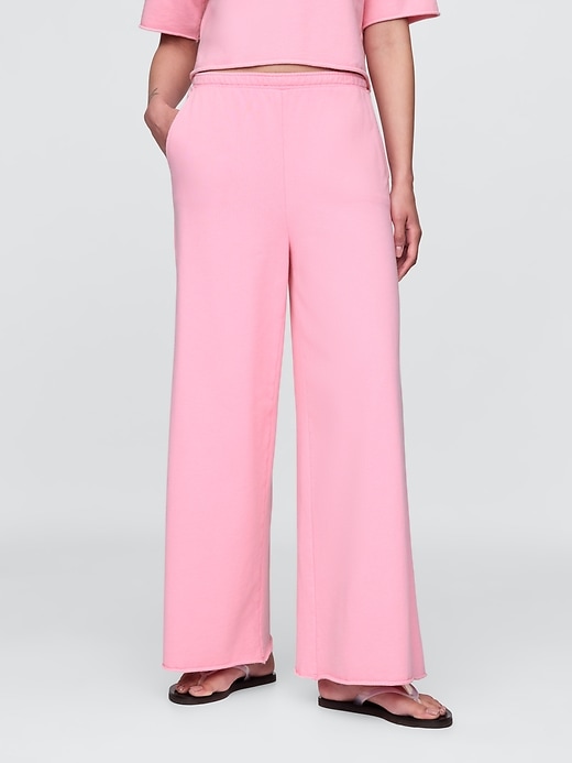Image number 2 showing, French Terry Wide-Leg Rolled-Hem Sweatpants