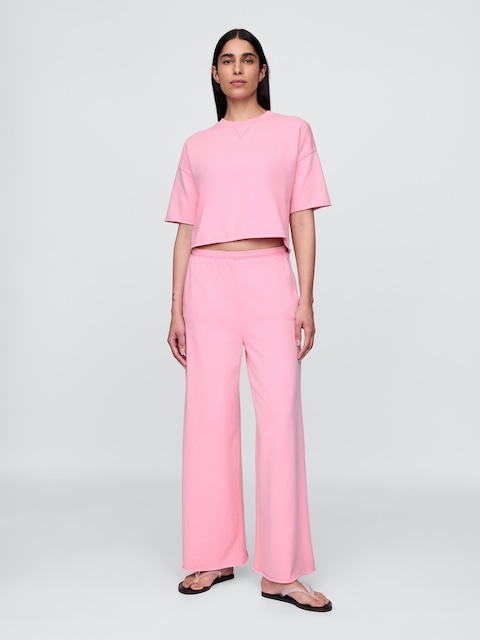 French Terry Wide-Leg Rolled-Hem Sweatpants