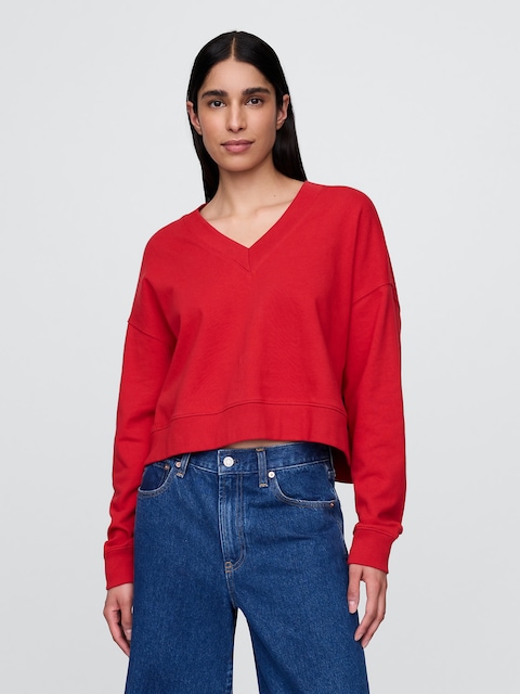 French Terry V-Neck Crop Sweatshirt