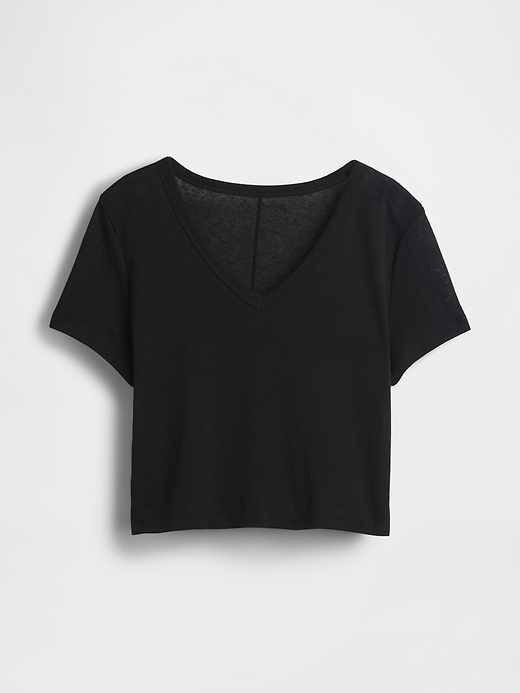 Image number 5 showing, Linen-Blend V-Neck Crop T-Shirt