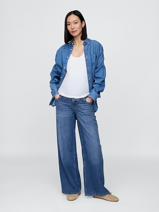 Image number 1 showing, Maternity True Waistband Full Panel UltraSoft Baggy Jeans