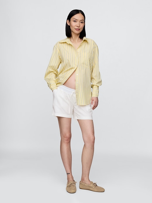 Image number 1 showing, Maternity Under Belly Linen-Cotton Easy Shorts