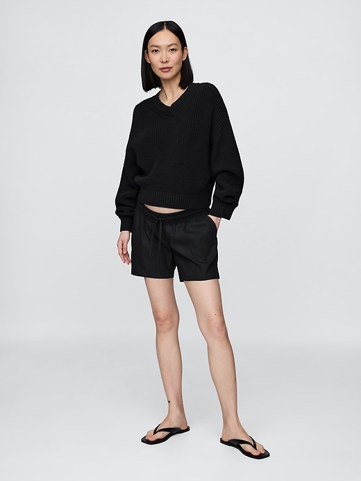 Image number 1 showing, Maternity Under Belly Linen-Cotton Easy Shorts