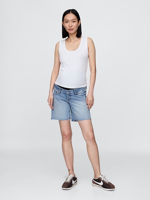 Image number 1 showing, 7" Maternity Full Panel Denim Bermuda Shorts