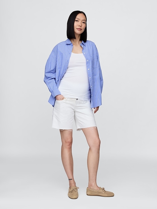 Image number 1 showing, 7" Maternity Full Panel Denim Bermuda Shorts