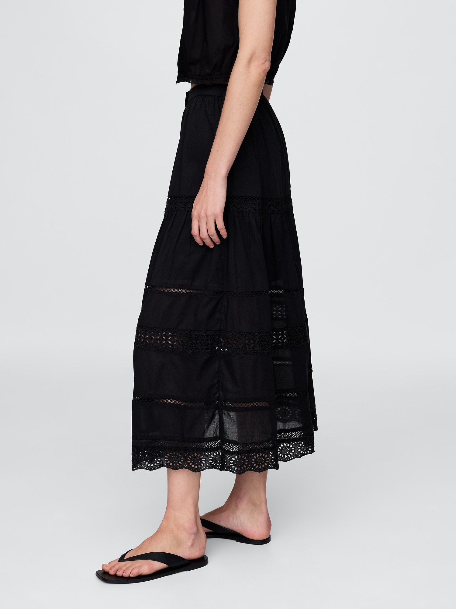 Tiered Lace-Trim Maxi Skirt
