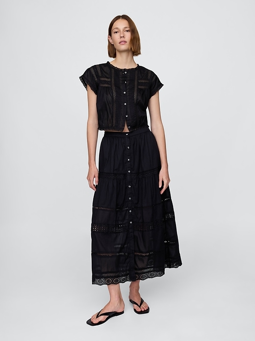 Image number 1 showing, Tiered Lace-Trim Maxi Skirt