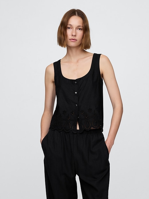 Image number 1 showing, Linen-Blend Embroidered Vest