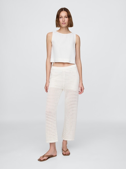 Image number 1 showing, 100% Cotton Crochet Ankle Pants