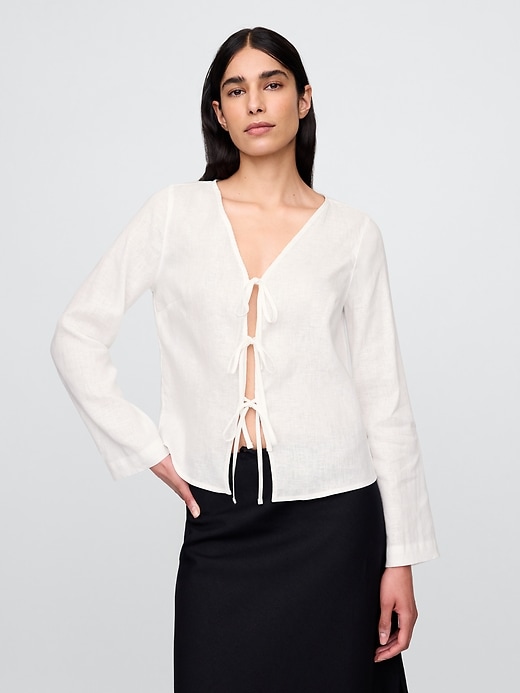 Image number 1 showing, 100% Linen Tie-Front Shirt